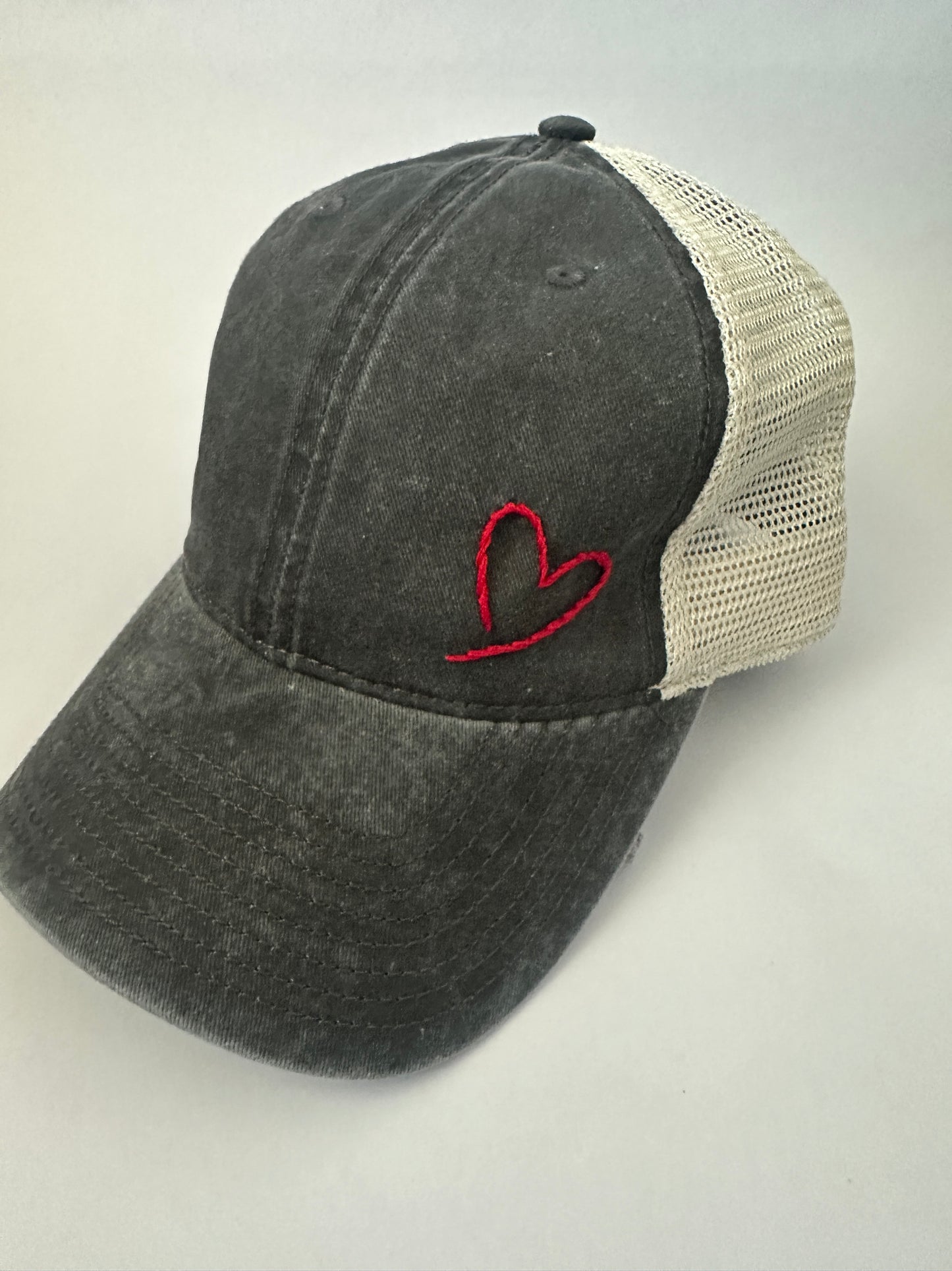 Hand Embroidered Heart Adult Baseball Cap