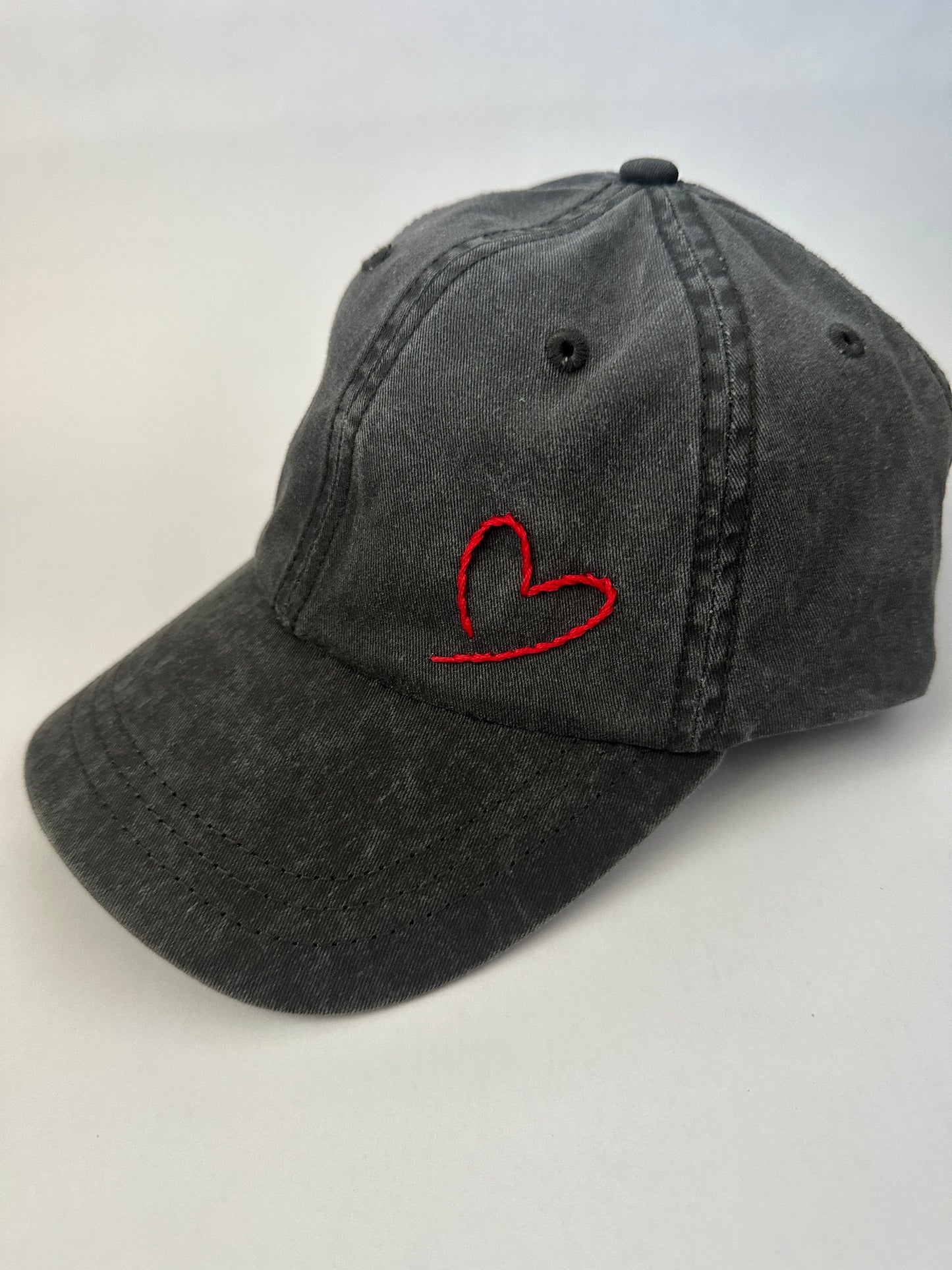 Hand Embroidered Heart Adult Baseball Cap