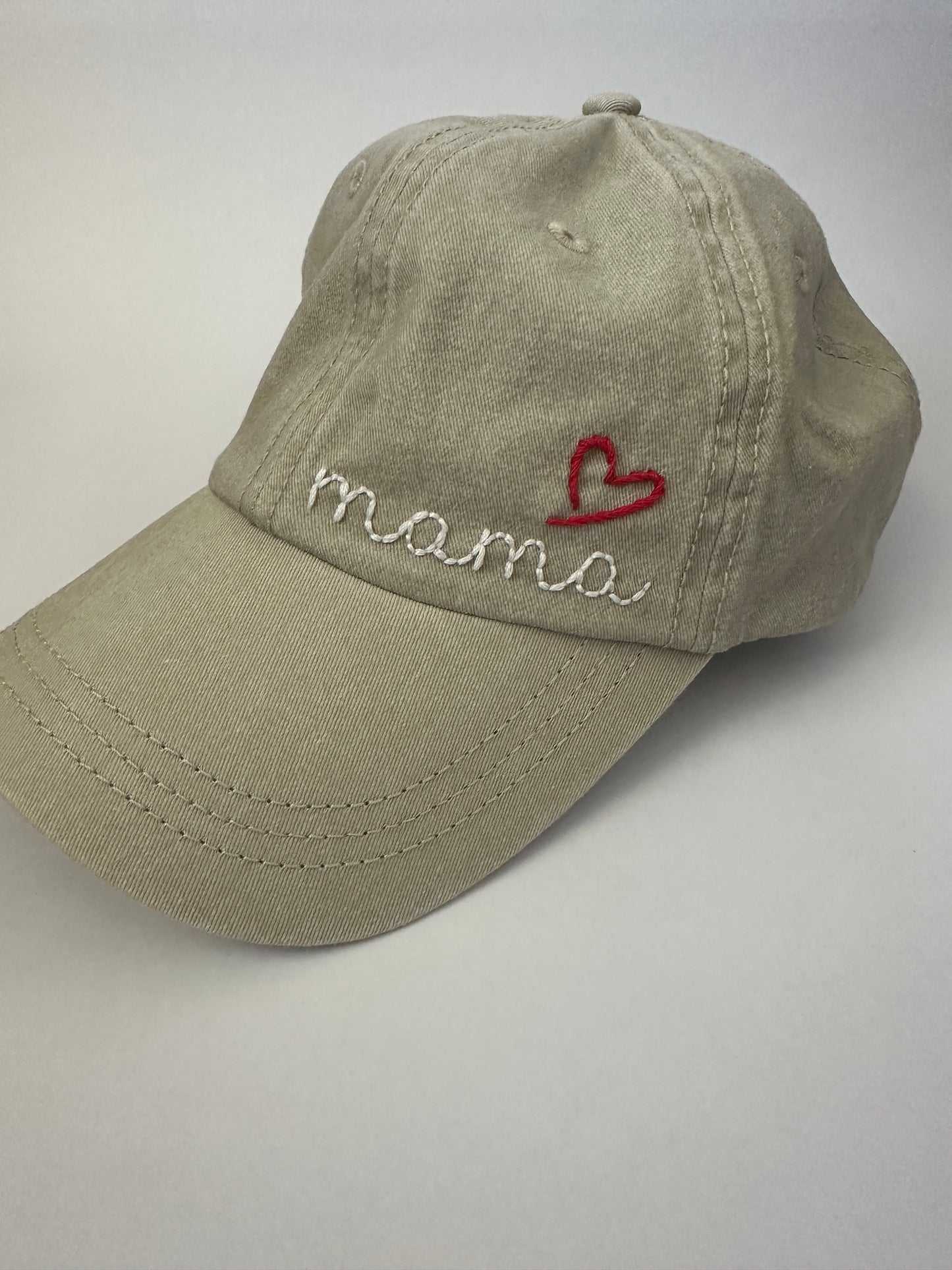 Hand Embroidered Heart Mama and Heart Dad Baseball Caps