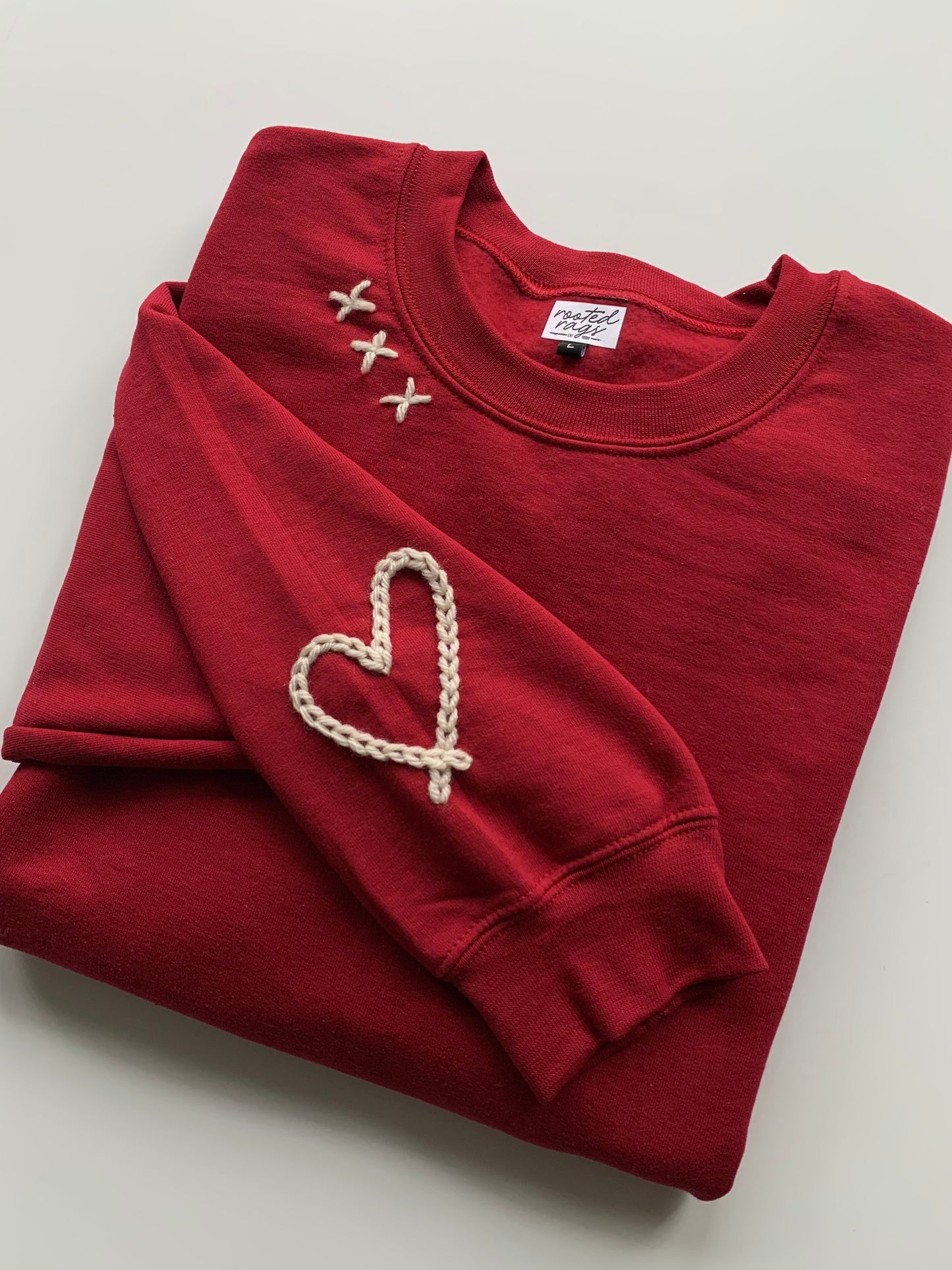 Hand Embroidered Heart Adult Sweatshirt by Rooted Rags