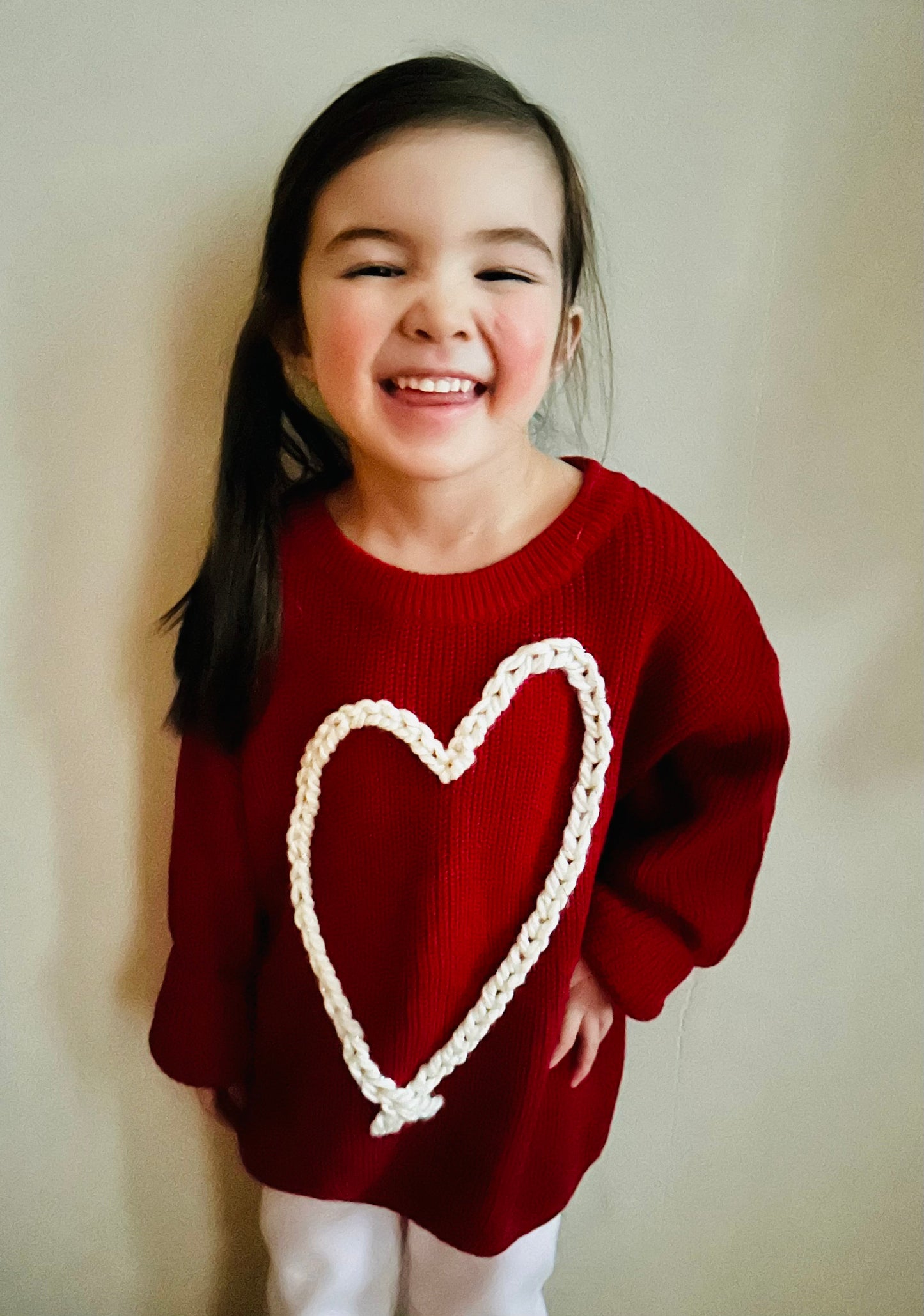 Hand Embroidered Heart Kid Sweater by Rooted Rags