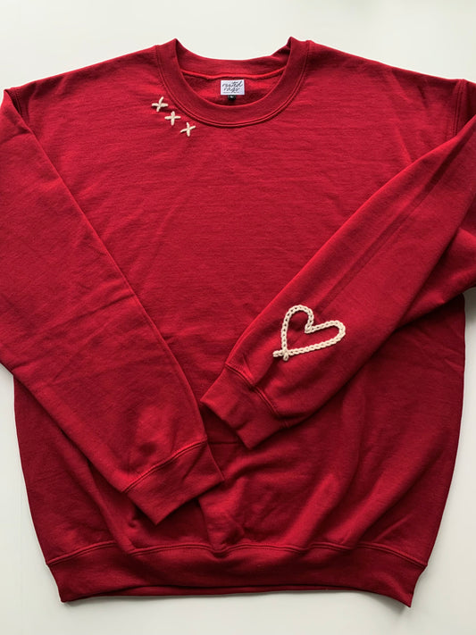 Hand Embroidered Heart Adult Sweatshirt by Rooted Rags