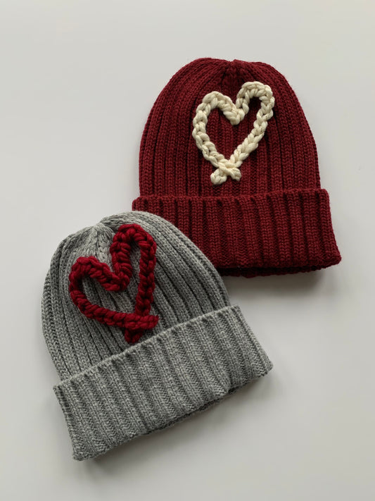 Hand Embroidered Heart Beanie by Rooted Rags